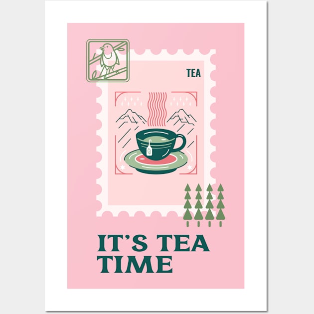 Tea Time Tea Lover Tea Cup Green Tea Stamp Collector Stamps Wall Art by Tip Top Tee's